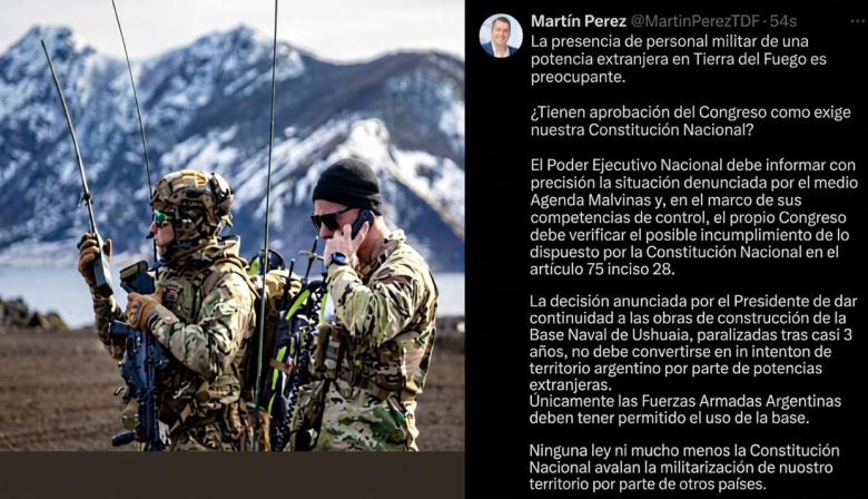 Martín Perez cuestionó la presencia de personal militar extranjero en Tierra del Fuego