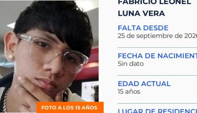 Desesperada búsqueda de Fabricio Luna Vera: tiene 15 años y lleva 10 días desaparecido