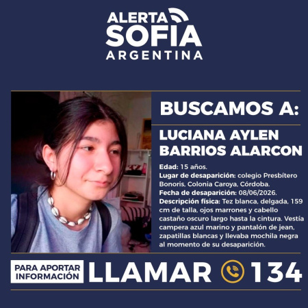 Se activó el Alerta Sofía por la desaparición de Luciana Aylén Barrios